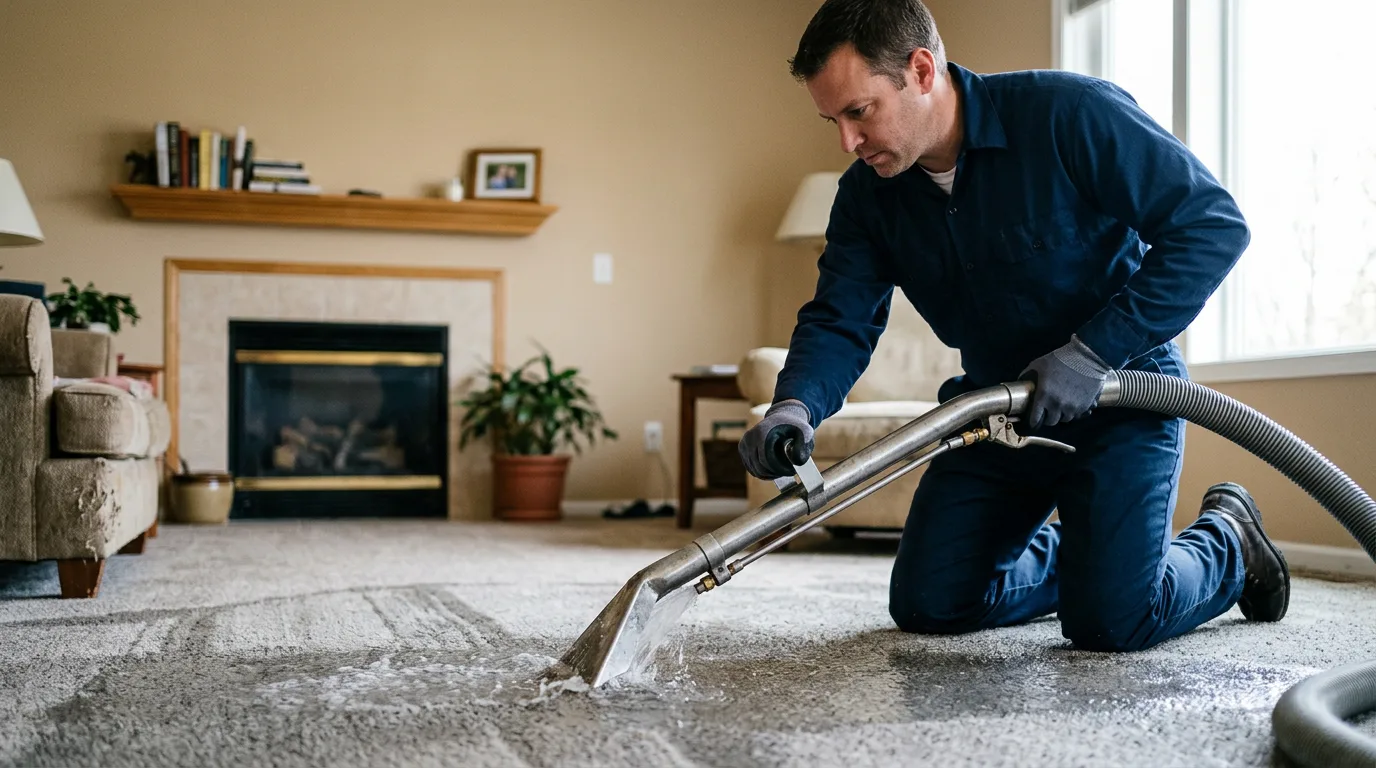 Water damage restoration technician working near Gridley, KS